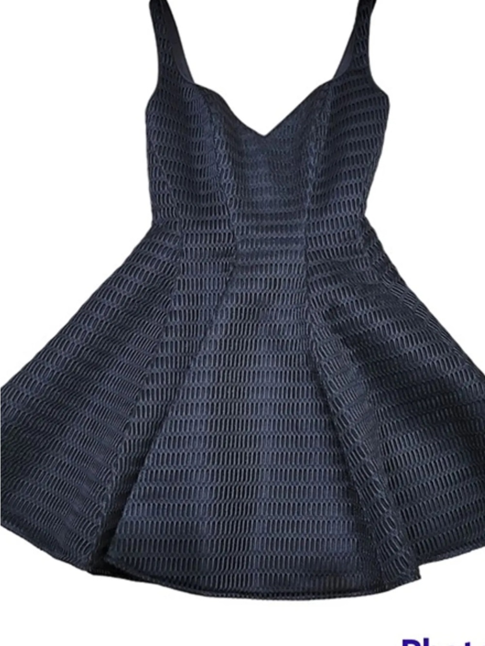 La Femme Navy Textured Fit & Flare Mini Dress